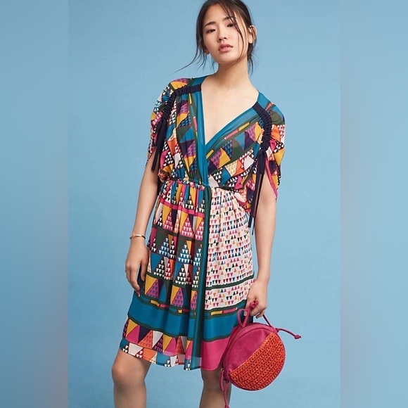 Maeve Dresses & Skirts - Anthropologie Maeve Women's Geo Print Multicolor Dress Tie Sleeve Size Medium